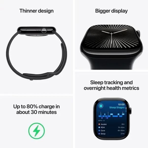 Смарт-годинник Apple Watch 10 Series GPS 42мм Jet Black Aluminum Case | ремінець Ink Sport Loop MWWG3 фото